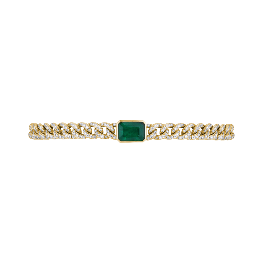 Cuban Link Bracelet with Emerald Centre Stone