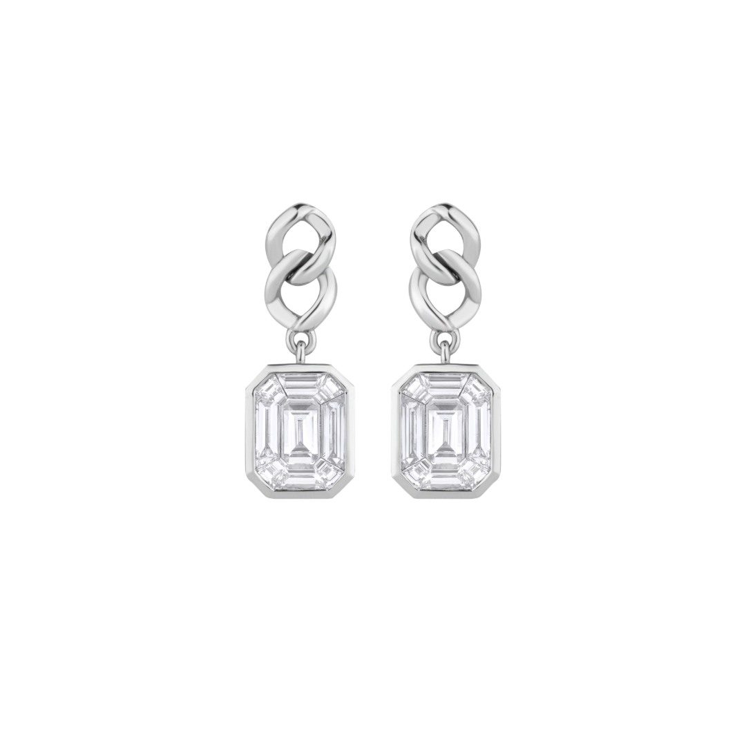 Cuban Drop Earrings with Emerald Illusion Stone