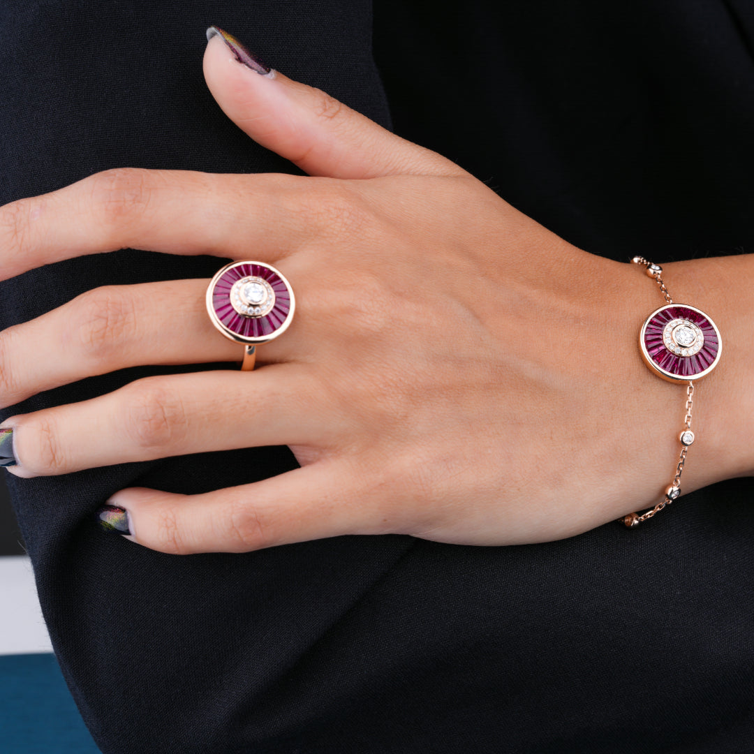 Ruby Bezel Bracelet with Round Centre Stone