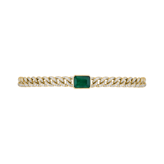 Cuban Link Bracelet with Emerald Centre Stone