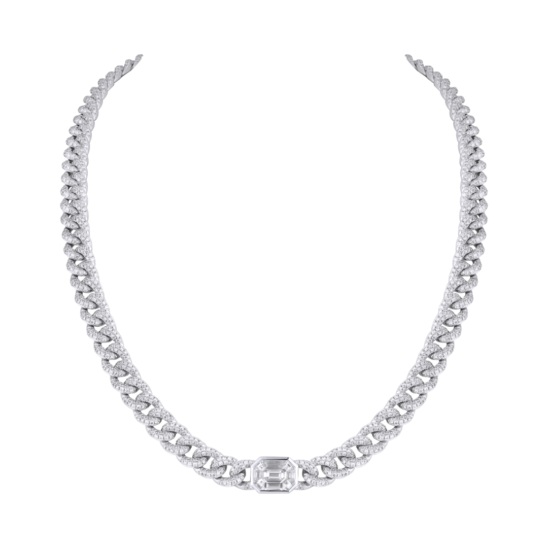 Cuban CHOKER with 9pc Illusion Emerald Diamond Centre Stone
