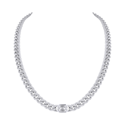 Cuban CHOKER with 9pc Illusion Emerald Diamond Centre Stone